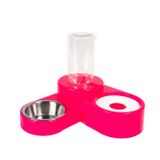 Miapet 1000 ml Neon-Fuşya Köşeli Ayarlanabilir Hazneli Çelik Taslı Kedi Köpek Mama ve Su Kabı