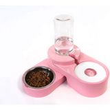 Miapet Köşeli Ayarlanabilir Hazneli Çelik Taslı Kedi-Köpek Mama ve Su Kabı Seti 1000ML Pembe - Açık Pembe