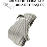 Miapollo T5 Plastikdiş Fermuar Açık Gri Fermuar ve Başlık (200 mt Fermuar 400 Adet Başlık) - Beyaz