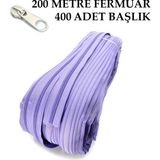 Miapollo T5 Plastikdiş Fermuar Açık Mor Fermuar ve Başlık (200 mt Fermuar 400 Adet Başlık) - Krem Rengi
