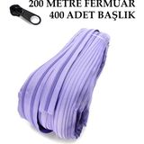 Miapollo T5 Plastikdiş Fermuar Açık Mor Fermuar ve Başlık (200 mt Fermuar 400 Adet Başlık) - Siyah