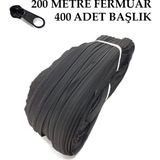 Miapollo T5 Plastikdiş Fermuar Antrasit Fermuar ve Başlık (200 mt Fermuar 400 Adet Başlık) - Siyah