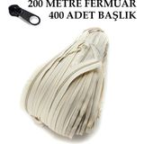 Miapollo T5 Plastikdiş Fermuar Bej Fermuar ve Başlık (200 mt Fermuar 400 Adet Başlık) - Siyah