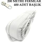 Miapollo T5 Plastikdiş Fermuar Beyaz Fermuar ve Başlık (200 mt Fermuar 400 Adet Başlık) - Krem Rengi