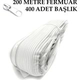 Miapollo T5 Plastikdiş Fermuar Beyaz Fermuar ve Başlık (200 mt Fermuar 400 Adet Başlık)
