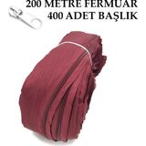 Miapollo T5 Plastikdiş Fermuar Bordo Fermuar ve Başlık (200 mt Fermuar 400 Adet Başlık) - Beyaz