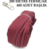 Miapollo T5 Plastikdiş Fermuar Bordo Fermuar ve Başlık (200 mt Fermuar 400 Adet Başlık) - Krem Rengi
