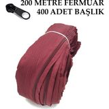 Miapollo T5 Plastikdiş Fermuar Bordo Fermuar ve Başlık (200 mt Fermuar 400 Adet Başlık) - Siyah