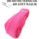 Miapollo T5 Plastikdiş Fermuar Fuşya Pembe Fermuar ve Başlık (200 mt Fermuar 400 Adet Başlık) - Beyaz