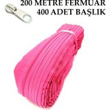 Miapollo T5 Plastikdiş Fermuar Fuşya Pembe Fermuar ve Başlık (200 mt Fermuar 400 Adet Başlık) - Krem Rengi