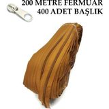 Miapollo T5 Plastikdiş Fermuar Kahverengi Fermuar ve Başlık (200 mt Fermuar 400 Adet Başlık) - Krem Rengi