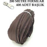 Miapollo T5 Plastikdiş Fermuar Koyu Kahve Fermuar ve Başlık (200 mt Fermuar 400 Adet Başlık) - Krem Rengi