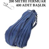 Miapollo T5 Plastikdiş Fermuar Lacivert Fermuar ve Başlık (200 mt Fermuar 400 Adet Başlık) - Beyaz