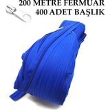 Miapollo T5 Plastikdiş Fermuar Saks Mavisi Fermuar ve Başlık (200 mt Fermuar 400 Adet Başlık) - Beyaz