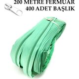 Miapollo T5 Plastikdiş Fermuar Su Yeşili Fermuar ve Başlık (200 mt Fermuar 400 Adet Başlık) - Beyaz
