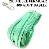 Miapollo T5 Plastikdiş Fermuar Su Yeşili Fermuar ve Başlık (200 mt Fermuar 400 Adet Başlık) - Krem Rengi