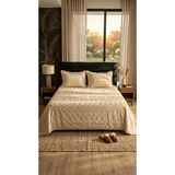 Miar home perde tekstil Miar Çift Kişilik Nakışlı Yatak Örtüsü Seti - 2 Adet Yastık Kılıfı Dahil 250 x 260 - Bej - 250 x 260 cm