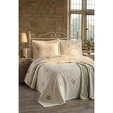 Miar home perde tekstil Miar Çift Kişilik Nakışlı Yatak Örtüsü Seti - 2 Adet Yastık Kılıfı Dahil 250 x 260 - Beyaz - 250 x 260 cm