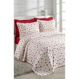 Miar home perde tekstil Miar Kalpli Desenli Çift Kişilik Pike Takımı 6 Parça - Lastikli Çarşaflı Yatak Örtüsü Seti - Kırmızı - 160 x 200 cm
