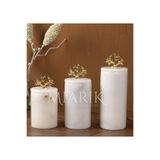 MIARIK DESIGN & DEKORASYON Dekoratif Beyaz Mermer Gold Renk Mercan Aksesuarli 3 lü Baharatlık Şekerlik Kavanoz Seti