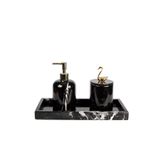MIARIK DESIGN & DEKORASYON Dekoratif Sıyah Mermer Gold Altın Mercan Detaylı Dikdortgen Tepsı 3 Lu Banyo Seti Takımı