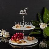 Miarik Design Dekoratif 2 Katlı Sunumluk Doğal Beyaz Mermer Kurabiyelik & Pastalık