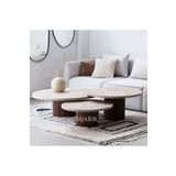 MIARIK DESIGN Dekoratif 3lü Ahşap ve Traverten Orta Sehpa