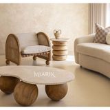 MIARIK DESIGN Dekoratif Ahşap Top ve Traverten Mermer Orta Sehpa