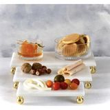 Miarik Design Dekoratif Beyaz Mermer 3lü Dikdörtgen Gold Top Ayaklı Sunum Tepsısı Servis Tabağı