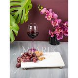 Miarik Design Dekoratif Beyaz Mermer Dikdörtgen Gümüş Top Ayaklı Sunum Tepsısı Servis Tabağı