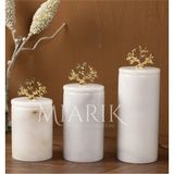 Miarik Design Dekoratif Beyaz Mermer Gold Renk Mercan Aksesuarli 3 Lü Baharatlık Şekerlik Kavanoz Seti