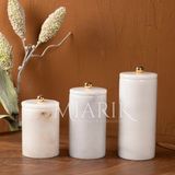 Miarik Design Dekoratif Beyaz Mermer Gold Renk Top Aksesuarli 3 Lü Baharatlık Şekerlik Kavanoz Seti
