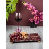Miarik Design Dekoratif Bordo Mermer Dikdörtgen Gold Top Ayaklı Sunum Tepsısı Servis Tabağı