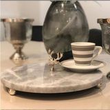 Miarik Design Dekoratif Geyık Aksesuarlı Gri Mermer Tepsi Servis Sunum Tabağı