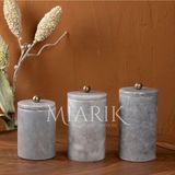 Miarik Design Dekoratif Gri Mermer Eskitme Renk Top Aksesuarli 3 Lü Baharatlık Şekerlik Kavanoz Seti