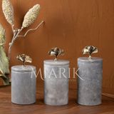 Miarik Design Dekoratif Gri Mermer Gold Renk Ginko Aksesuarli 3 Lü Baharatlık Şekerlik Kavanoz Seti