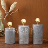 Miarik Design Dekoratif Gri Mermer Gold Renk Midye Aksesuarli 3 Lü Baharatlık Şekerlik Kavanoz Seti