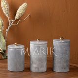 Miarik Design Dekoratif Gri Mermer Gold Renk Top Aksesuarli 3 Lü Baharatlık Şekerlik Kavanoz Seti