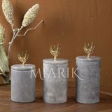 Miarik Design Dekoratif Gri Mermer Gold Renk Zeytin Dal Aksesuarli 3 Lü Baharatlık Şekerlik Kavanoz Seti