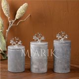 Miarik Design Dekoratif Gri Mermer Gümüş Renk Cinar Yapragi Aksesuarli 3 Lü Baharatlık Şekerlik Kavanoz Seti