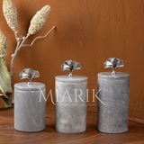Miarik Design Dekoratif Gri Mermer Gümüş Renk Ginko Aksesuarli 3 Lü Baharatlık Şekerlik Kavanoz Seti