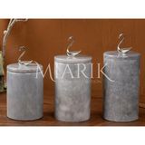 Miarik Design Dekoratif Gri Mermer Gümüş Renk Kugu Aksesuarli 3 Lü Baharatlık Şekerlik Kavanoz Seti