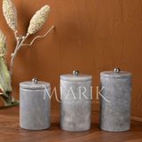 Miarik Design Dekoratif Gri Mermer Gümüş Renk Top Aksesuarli 3 Lü Baharatlık Şekerlik Kavanoz Seti