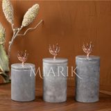 Miarik Design Dekoratif Gri Mermer Rose Renkzeytin Dal Aksesuarli 3 Lü Baharatlık Şekerlik Kavanoz Seti