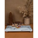 Miarik Design Dekoratif Mermer Dikdörtgen Fıl Detaylı Sunum Tepsısı Servis Tabağı