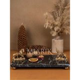 Miarik Design Dekoratif Mermer Dikdörtgen Gold At Detaylı Sunum Tepsısı Servis Tabağı