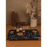 Miarik Design Dekoratif Mermer Dikdörtgen Gold Fıl Detaylı Sunum Tepsısı Servis Tabağı