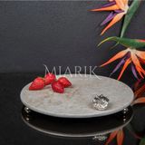 Miarik Design Dekoratıf Mermer Yuvarlak Sunum Tabağı Tepsisi Aksesuarlı ve Top Ayaklı