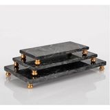 Miarik Design Dekoratif Siyah Mermer 3lü Gold Top Ayak Sunum Seti