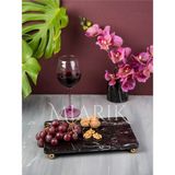 Miarik Design Dekoratif Sıyah Mermer Dikdörtgen Gold Top Ayaklı Sunum Tepsısı Servis Tabağı